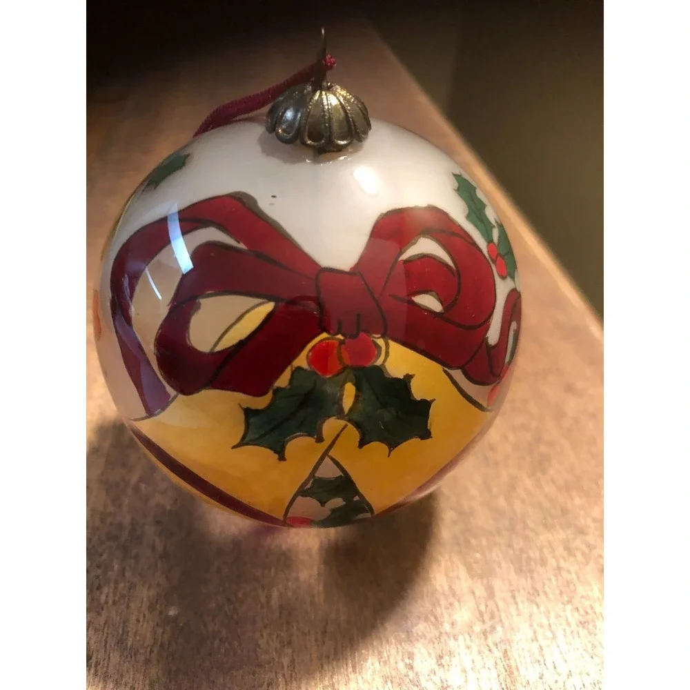 VINTAGE BELLS and POINSETTIAS GLASS CHRISTMAS ORNAMENT ~Stunning~